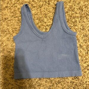 Blue Ribbed Knit Tank Top